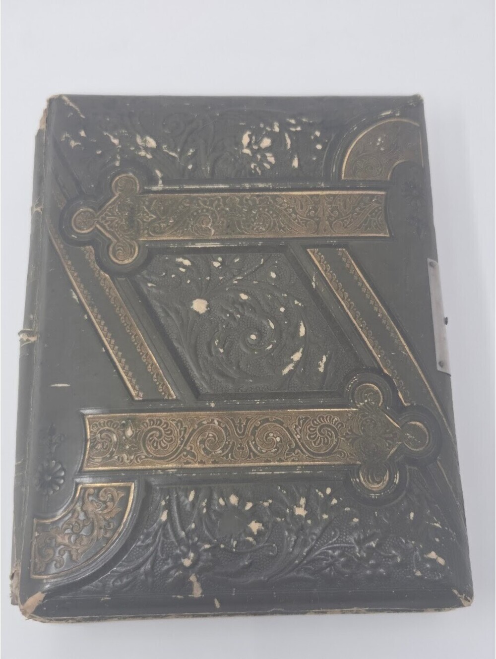 Antique Victorian Photo Album With Ornate Cover And Mixed Early Photographs